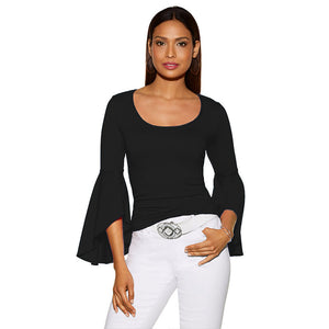 Round Neck Plain Blouse Top With Wide Sleeves #Round Neck SA-BLL611-1 Women's Clothes and Blouses & Tops by Sexy Affordable Clothing
