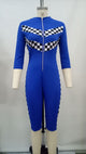 Brooke Checkered Romper #Blue #V Neck #Racing #Sport SA-BLL55466-3 Women's Clothes and Jumpsuits & Rompers by Sexy Affordable Clothing