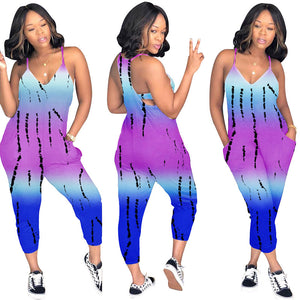 Dew Shoulder Printed One-piece Jumpsuit With Pocket #V-Neck #Printed #Straps SA-BLL55576-3 Women's Clothes and Jumpsuits & Rompers by Sexy Affordable Clothing