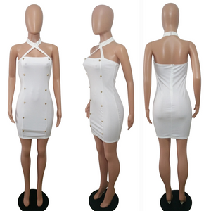 Halterneck Beaded Bandage Bodycon Dress #White # SA-BLL28150 Fashion Dresses and Mini Dresses by Sexy Affordable Clothing