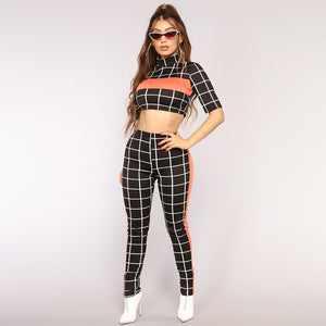 White and Black Checks Crop Pant Set #Two Piece #Crop SA-BLL282464-1 Sexy Clubwear and Pant Sets by Sexy Affordable Clothing