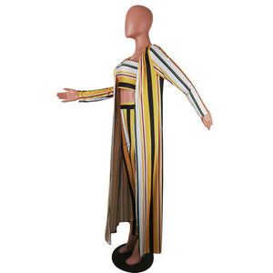 Casual Striped Yellow Qmilch Pants Set w/Jacket #Strapless #Printed #Striped #Three Pieces SA-BLL2698 Sexy Clubwear and Pant Sets by Sexy Affordable Clothing