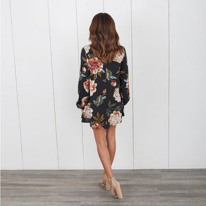 Sexy Floral Print Long Sleeve Choker V Neck Blouses Casual Tops #Tops #Blue SA-BLL624-2 Women's Clothes and Blouses & Tops by Sexy Affordable Clothing