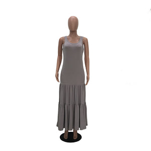 Solid Sleeveless Maxi Pleated Dress #Grey #Sleeveless SA-BLL51182-1 Fashion Dresses and Maxi Dresses by Sexy Affordable Clothing