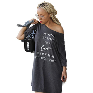Letter Print Grey Lazy Shirt Dress #Print #O Neck SA-BLL282645-2 Sexy Clubwear and Club Dresses by Sexy Affordable Clothing