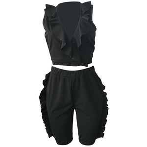 Sleeveless Solid Flounced Casual Suit #Black #Sleeveless #Two Piece #Flounced SA-BLL282638-2 Sexy Clubwear and Pant Sets by Sexy Affordable Clothing