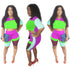 Block Color Turn-down Neck Crop Top and Shorts #Print #Crop Top #Turn-Down Neck