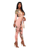 Bussy Peach Floral Print Deep V Neck Jumpsuit #Jumpsuit #Peach SA-BLL55378 Women's Clothes and Jumpsuits & Rompers by Sexy Affordable Clothing