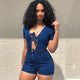 Sexy V Neck Blue Denim One-piece Romper #Denim SA-BLL55504 Women's Clothes and Jumpsuits & Rompers by Sexy Affordable Clothing