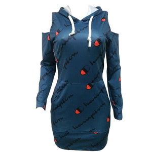 Women's Print Cold Shoulder Long Hoodies Club Dress #Hooded SA-BLL27770-5 Fashion Dresses and Mini Dresses by Sexy Affordable Clothing