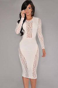 White Lace Accent Party Midi Dress  SA-BLL27803-1 Fashion Dresses and Midi Dress by Sexy Affordable Clothing