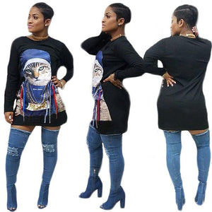 Cat Print Women Clubwear Blouse Loose Mini Dress Casual #Long Sleeve SA-BLL2238-1 Fashion Dresses and Mini Dresses by Sexy Affordable Clothing
