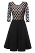 Women's 1950'S Vintage Polka Dot Optical Illusion 3/4 Sleeve Casual Swing Dress #Black