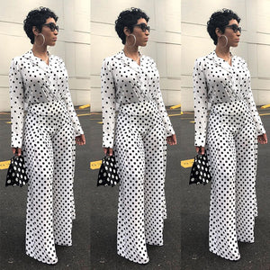 Casual Polka Dot Jacket and Wide Leg Trousers #Wide Leg #Polka Dot SA-BLL2712 Sexy Clubwear and Pant Sets by Sexy Affordable Clothing
