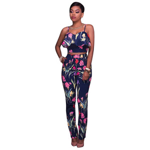 Danika Navy-Blue Floral Print Two Piece Set #Two Piece Set #Pant Set SA-BLL28241-1 Sexy Clubwear and Pant Sets by Sexy Affordable Clothing