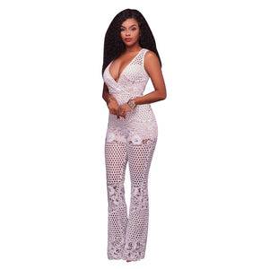 Becky White Crochet Overlay Jumpsuit #Jumpsuit #White # SA-BLL55350-1 Women's Clothes and Jumpsuits & Rompers by Sexy Affordable Clothing