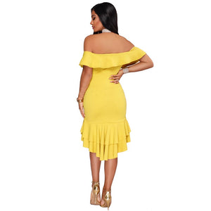 Chandra Yellow Ruffle Dress #Bodycon Dress #Yellow #Ruffle Dress SA-BLL362065-2 Fashion Dresses and Midi Dress by Sexy Affordable Clothing