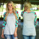Floral Print Raglan Sleeve Grey Top #Tops #Grey SA-BLL649-2 Women's Clothes and Blouses & Tops by Sexy Affordable Clothing