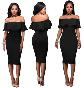 Ocala Black Off-The-Shoulder Ruffle Dress #Midi Dress SA-BLL36132-3 Fashion Dresses and Midi Dress by Sexy Affordable Clothing