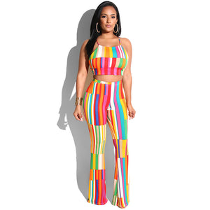 Casual Spaghetti Strap Color Block Two-piece Pants Set #Sleeveless #Two Piece #Straps SA-BLL282601 Sexy Clubwear and Pant Sets by Sexy Affordable Clothing