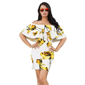 Off Shoulder Flounced Flower Slim Dress  SA-BLL27660 Fashion Dresses and Mini Dresses by Sexy Affordable Clothing