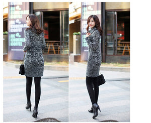Grey Turtleneck Thick Pullover Sweater Dress