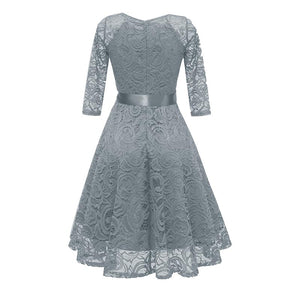 V-Neck Lace Three Quarter Sleeve A-Line Dress #Lace #Grey #V-Neck #A-Line #Three Quarter SA-BLL36141-3 Fashion Dresses and Midi Dress by Sexy Affordable Clothing