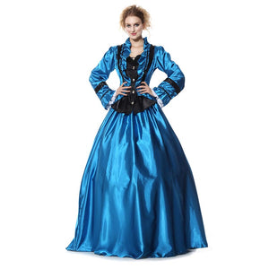 Civil War Period Ball Gown Costume Dress Blue Black Satin M-XL Hoop Skirt #Costumes #Blue SA-BLL1207 Sexy Costumes and Fairy Tales by Sexy Affordable Clothing