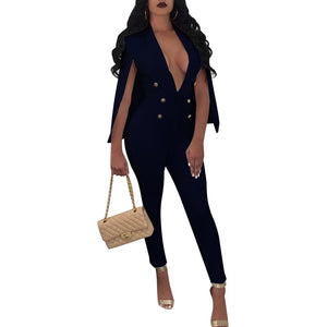 Kassandra Blazer Button Detail Jumpsuit #Jumpsuit #Blue SA-BLL55382-5 Women's Clothes and Jumpsuits & Rompers by Sexy Affordable Clothing