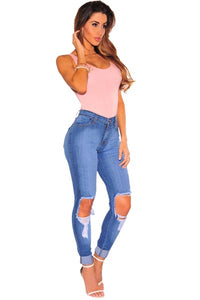 Denim Ripped Skinny Jeans  SA-BLL551 Women's Clothes and Jeans by Sexy Affordable Clothing