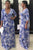 Blue Leave Pattern Deep V Neck Half Sleeve Maxi DressesSA-BLL51286 Fashion Dresses and Maxi Dresses by Sexy Affordable Clothing