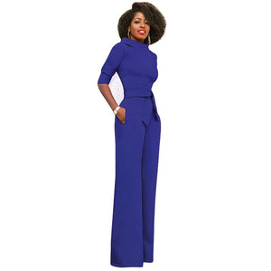 Sexy Women Half Sleeve Belt Solid Casual Jumpsuit #Blue SA-BLL55193-6 Women's Clothes and Jumpsuits & Rompers by Sexy Affordable Clothing