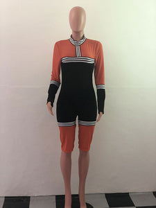 Neon Striped Long Sleeve Mandarin Collar Jumpsuit #Long Sleeve #Knee-Length #Mandarin Collar SA-BLL55597-1 Women's Clothes and Jumpsuits & Rompers by Sexy Affordable Clothing