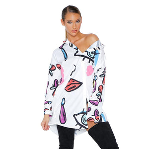 Long Sleeve Printed Button Shirt #White #Top SA-BLL637-5 Women's Clothes and Blouses & Tops by Sexy Affordable Clothing