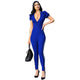 High Collar Zipped Up Jumpsuit With Contrast Trim #Jumpsuit #Blue #Short Sleeve #High Collar #Zipper SA-BLL55435-3 Women's Clothes and Jumpsuits & Rompers by Sexy Affordable Clothing