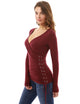 Women's Long Sleeve V Neck Lace Up Blouse