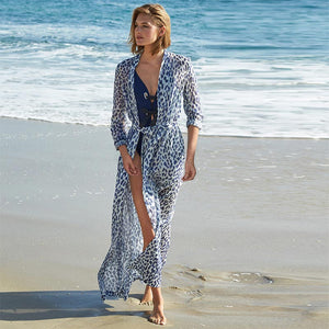 Leopard Printed Three Quarter Sleeve Cardigan with Belt #Cardigan #Printed SA-BLL38594 Sexy Swimwear and Cover-Ups & Beach Dresses by Sexy Affordable Clothing