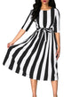 Women Half Sleeve Striped Midi Belt Dress