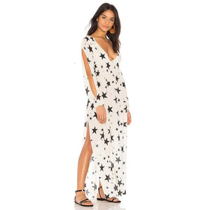 Star Starry Maxi Cover Up Beach Dress #Split Sleeves #Side Slits SA-BLL38589 Sexy Swimwear and Cover-Ups & Beach Dresses by Sexy Affordable Clothing