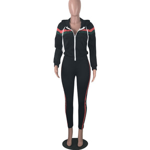 Hooded Casual Collar Striped Two-piece Pants Set #Black #Two Piece #Hooded #Striped SA-BLL2697-1 Sexy Clubwear and Pant Sets by Sexy Affordable Clothing