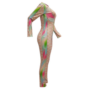 Multi-color Printed Sexy Nude Fitting Clubbing Jumpsuit #Nude #Printed SA-BLL55581-1 Women's Clothes and Jumpsuits & Rompers by Sexy Affordable Clothing