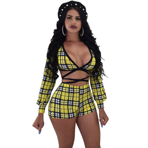 Cher Print Plaid Short Set #Two Piece #Printed #Plaid SA-BLL282489 Sexy Clubwear and Pant Sets by Sexy Affordable Clothing