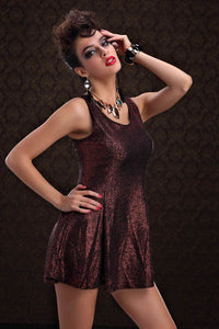 Ladyâ€™s Red Shimmer Metallic Foil Flared Tank Dress Clubwear Ball  SA-BLL2513 Sexy Clubwear and Club Dresses by Sexy Affordable Clothing
