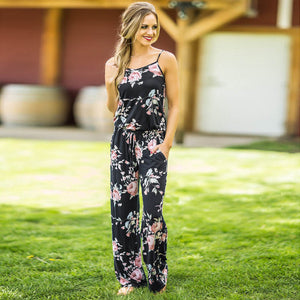 Plus Size Casual Loose Fit Floral Print Cami Beach Jumpsuit #Jumpsuit #Black SA-BLL55231-4 Women's Clothes and Jumpsuits & Rompers by Sexy Affordable Clothing
