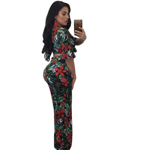 Plus Size Elaine Floral Bow-tie Pant Set #Red #Green #Two Piece Set SA-BLL2009 Sexy Clubwear and Pant Sets by Sexy Affordable Clothing