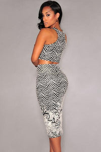 Sexy Black White Print Two Pieces Dress Set  SA-BLL27733 Sexy Clubwear and Skirt Sets by Sexy Affordable Clothing
