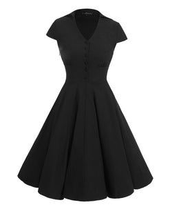 Vintage Short Sleeve Elegant Collar Cocktail Dress #Black SA-BLL362050-3 Fashion Dresses and Skater & Vintage Dresses by Sexy Affordable Clothing