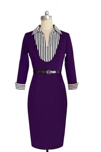 V-neck Knee Length Midi Dresses Purple  SA-BLL36012-3 Fashion Dresses and Midi Dress by Sexy Affordable Clothing