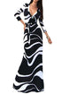 Rotita Printed Plunging Neck Sheath Maxi Dress