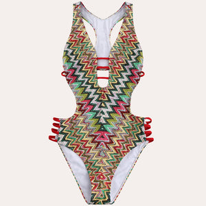 Plunge Printed Racer Back Swimwear  SA-BLL32616-1 Sexy Swimwear and Bikini Swimwear by Sexy Affordable Clothing